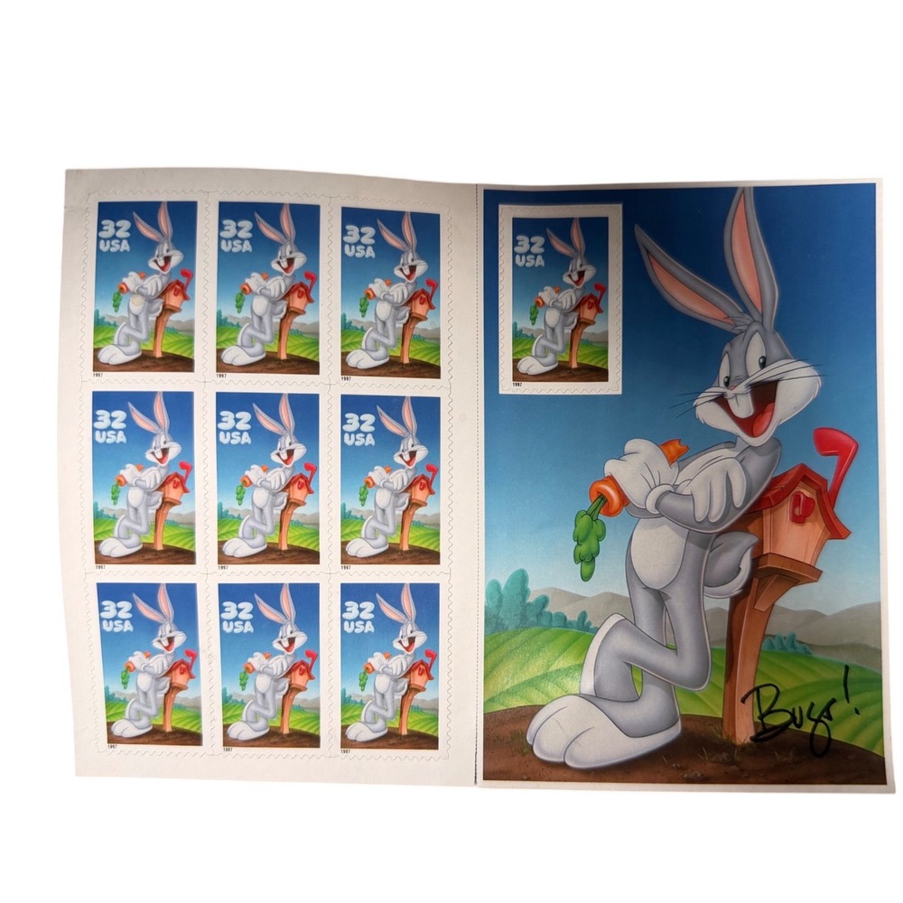 Vintage 1997 Bugs Bunny Looney Tunes USPS 32 Cent Stamp Sheet 10 Stamps 3137